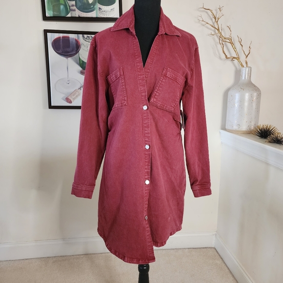 🔥Le Jean Eliza Brown Denim Asymmetrical Hem Shirtdress - Picture 3 of 16